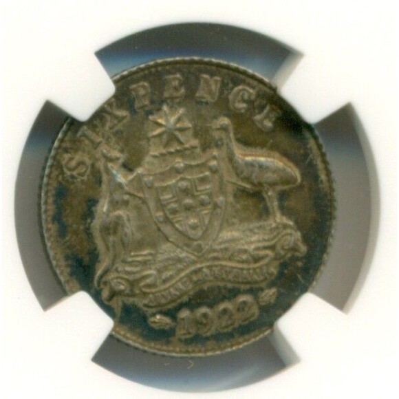 Australia George V 1922 Silver 6 Pence AU55 NGC Toned - Picture 4 of 4